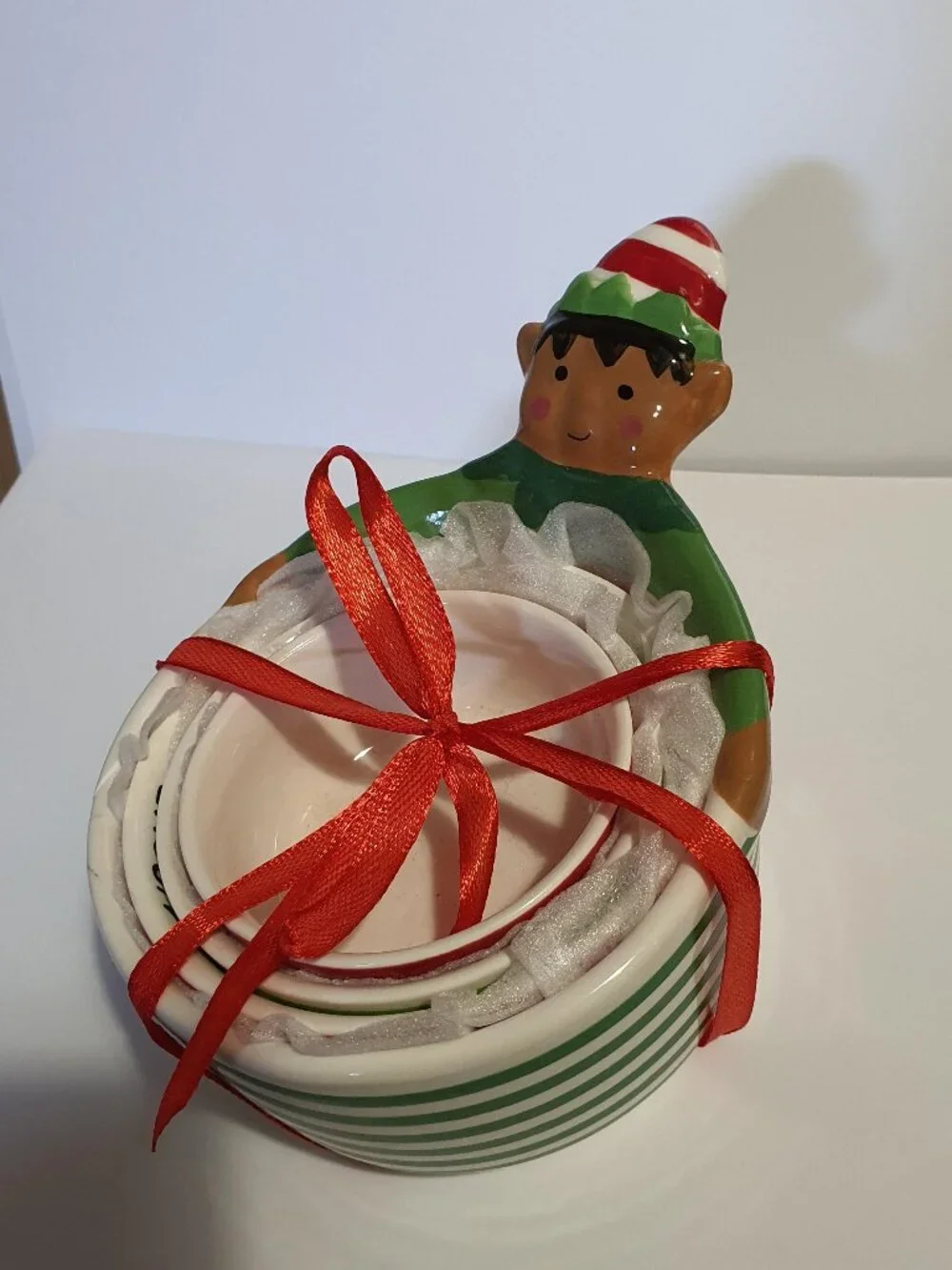 Ceramic Holiday Time Christmas Elf Measuring Cups Graduated Sizes